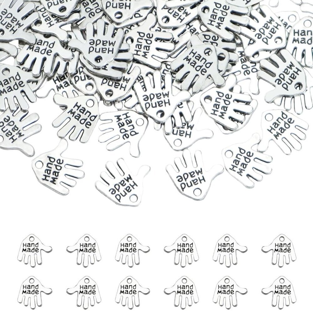 100PCS Hand Shaped Charms Hand Made Tag Signs Charms Carved Silver Tone for Fash